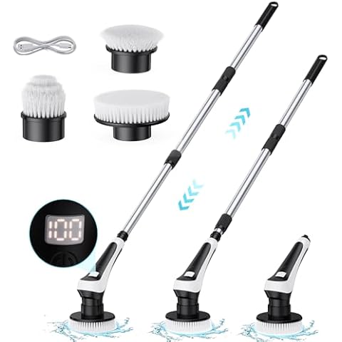 Electric Spin Scrubber,Electric Cleaning Brush IPX8 Waterproof with with Battery Dispaly, Extendable Long Handle,Power Spinning Scrubber Brush for Cleaning Bathroom,Tub, Pool etc. Cover