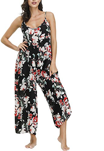 Image of BUENOS NINOS Women's V Neck Floral Maxi Dress Boho Printed Adjustable Spaghetti Strap Ethnic Beach Long Dress with Pockets