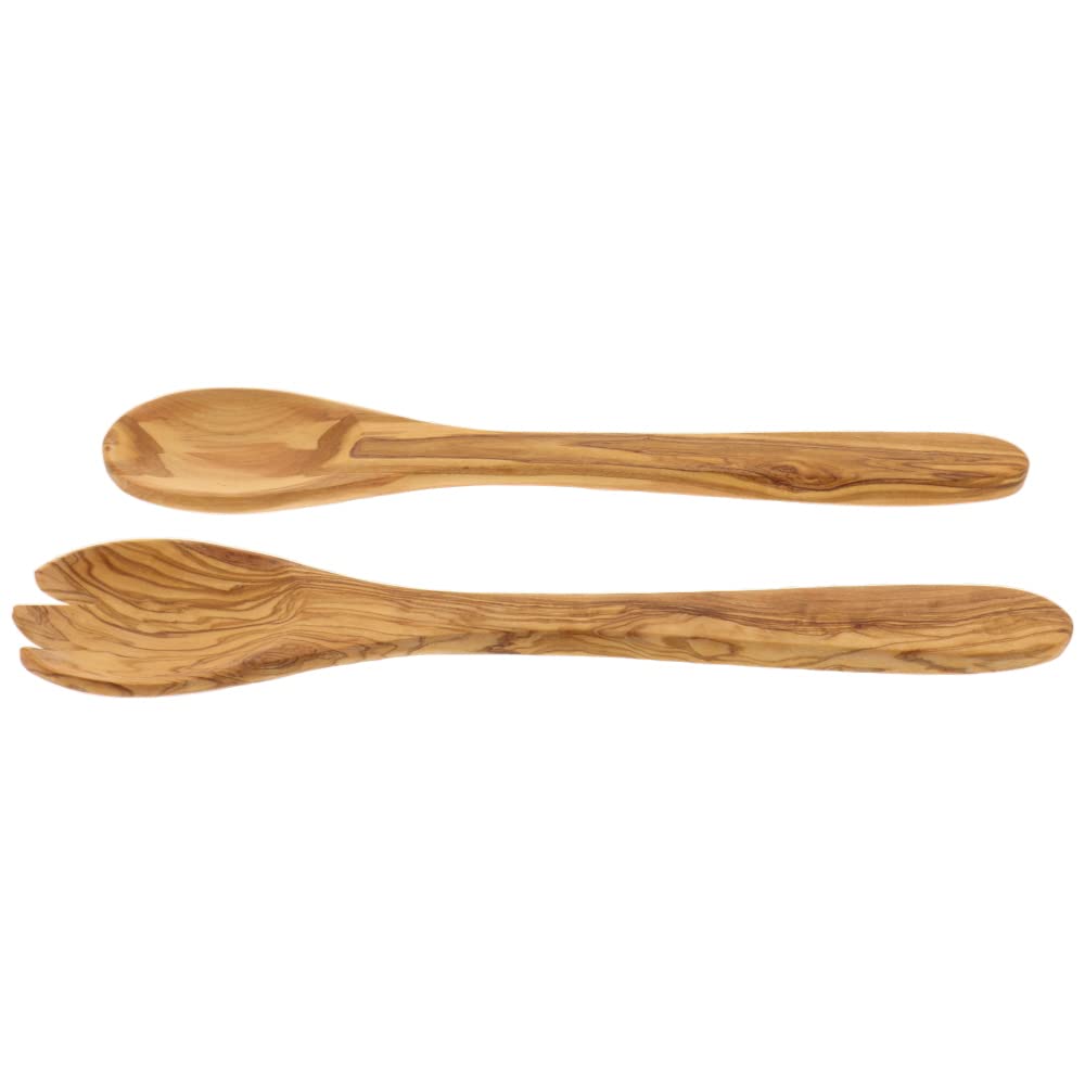 4X HOFMEISTER® Salatbesteck Holz 29 cm – Salatlöffel und Salatgabel aus Olivenholz, einzigartige Maserung, schont Schüssel und Salat – handgefertigt