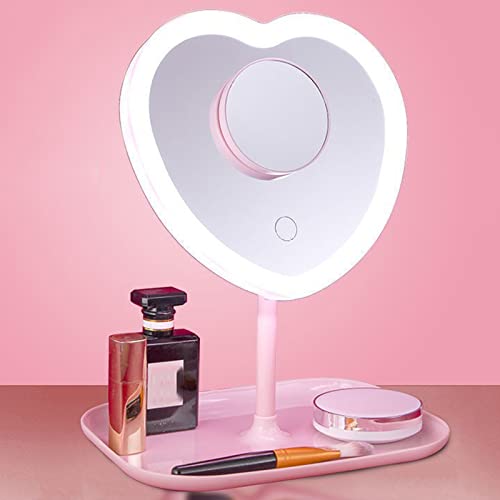 Espejo de maquillaje con luz LED y carga USB rojo miniatura 3