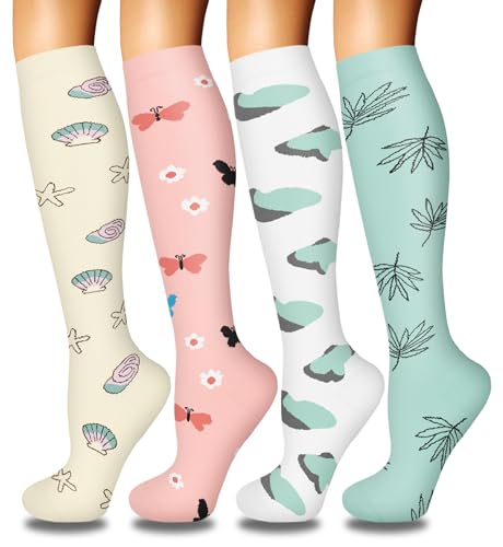 Image of Iseasoo 4 Pairs Compression Socks for Women Circulation-Best Support for Nurses,Running,Athletic,Travel