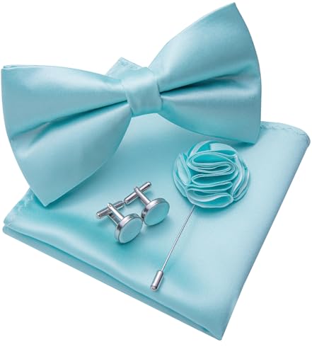 Image of Solid Color Bow Ties for Men Silk Pre-tied Tuxedo Bowtie Set 4PCS
