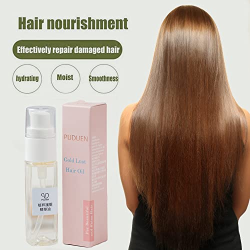 Puduen Gold Lust Hair Oil, Hair Treatment Oils For Dry, Damaged And Color-Treated Hair, Argan Oil And Jojoba Oil, Weightless And Smoothing Oil, Smooth And Gloss Without Tangles (0.84 Oz.) #TOP2