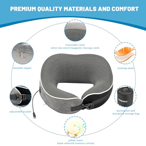 CAREHELS Heating Therapy Neck Pillow, Neck Support Pillow with USB Heating, Cervical Travel Pillow for Neck Fatigue Stiff Relief, Adjustable Warm Temperature, Neck Care Gift for Travel and sleeping - Image 6