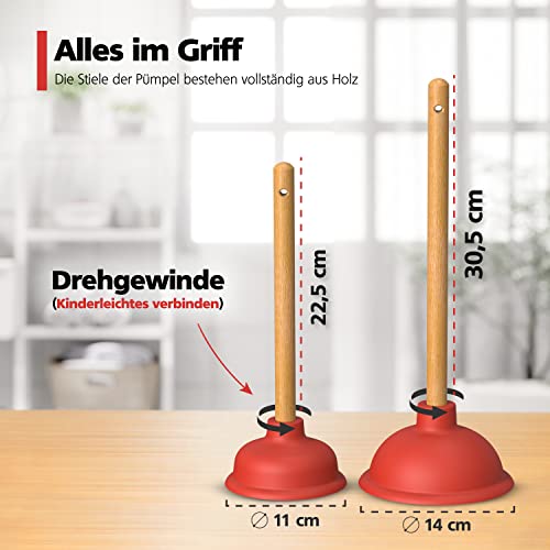 Nirox 2er Set Saugglocke - Pümpel mit 110 & 140 mm Durchmesser - Pömpel mit starker Saugleistung - Abflussstampfer inkl. Holzgriffe - Chemiefreier Ausgussreiniger