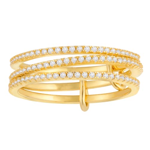 espere Thin Band Ring | Trio Band Rings Set Connected Stacker | Gold Linked Spinner Ring | Multi Link Connected Ring | Trinity Link Ring