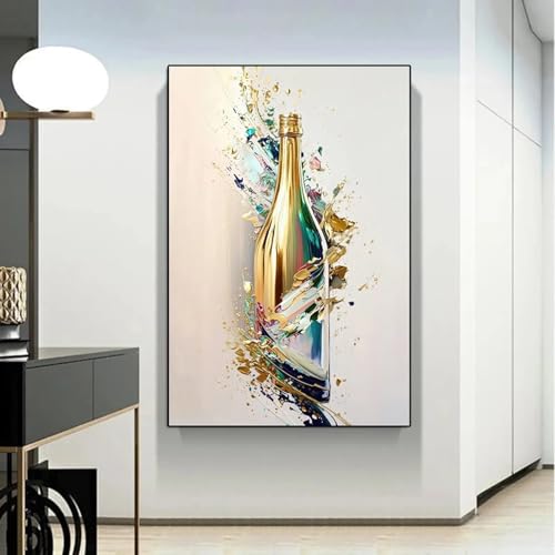 Peintures et art mural de bouteilles de vin aux éclats dorés raffinés
