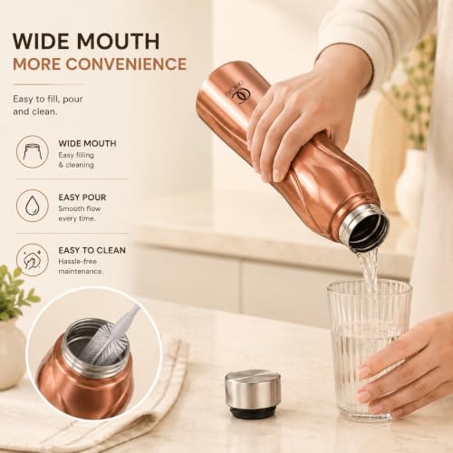 Image of Omichef Stainless Steel Water Bottle 1L (Pack of 4) | Copper Finish | Fridge Safe, Leak Proof, BPA Free | Ideal for Home, Office, School & Gym