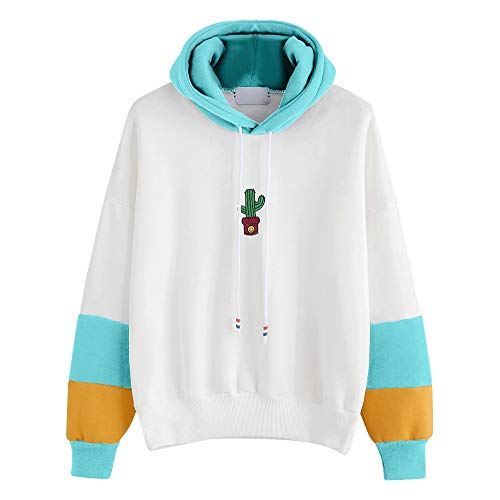 Sweats à capuche femme pull imprimé cactus bleu ciel manches longues casual