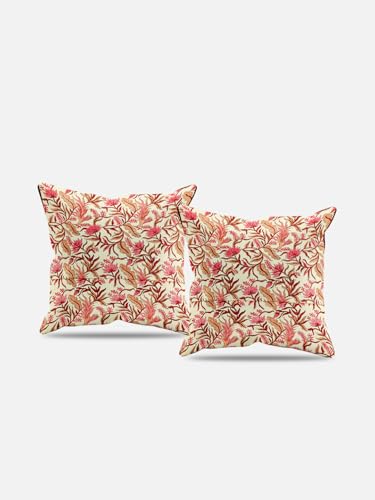 Image of Roze Hand Block Printed Cushion Cover Set | Cushions Cover for Home & Office | 100% Cotton Fabric | Size - 16 x 16 Inches | Pack of 2 Cushion Covers | Color - White