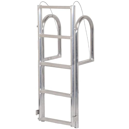 Dockmate\'s Marine-Grade Retractable Step Ladder - Easy and Stable Access to Water, Extra Strong Aluminum Alloy, Prevents Corrosion, Double Rung Locking Mechanism, 21\" Wide with 12\" Extension onto Dock