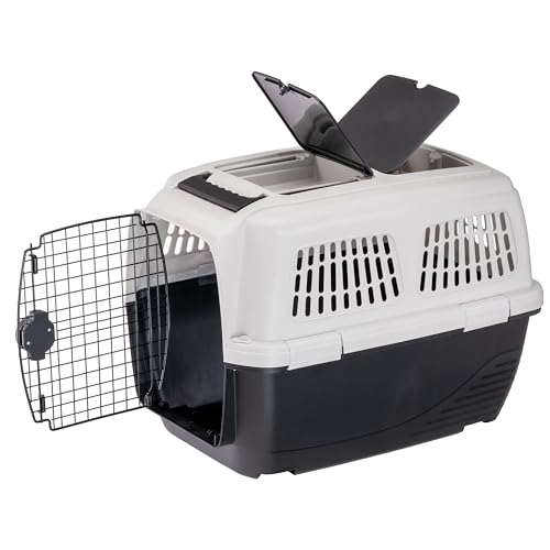 Ferplast Hundetransportbox CLIPPER PLUS, IATA-geeignet, Mittlere Hundetransportbox bis 20 kg, Sicherer Verschluss, Mit Doppelfach für Zubehör, Abnehmbarer Griff, 71 x 50 x h 51 cm