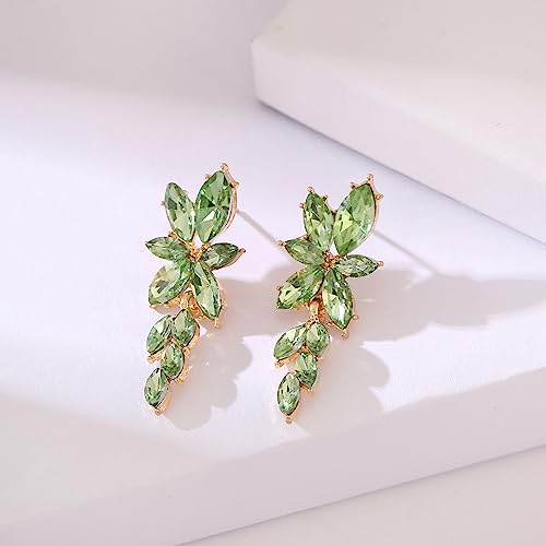 ATIMIGO Elegant Light Green Rhinestine Dangle Earrings Cluster Crystal Wedding Bridal Earrings for Brides Bridemaids Formal Prom Summer Drop Earrings for Women by ATIMIGO - Used condition - Image 2