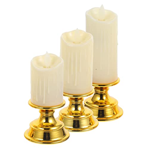 Uonlytech 3 Piezas luz de vela dorada luces led lamparas led flameless candles decoración de velas candelabros de batería candelabros con pilas velas cónicas sin el plastico