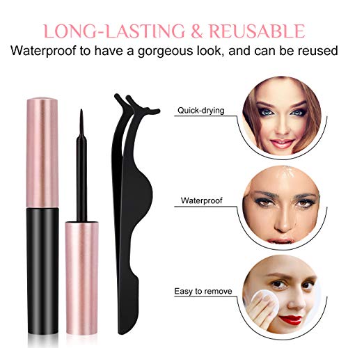 Magnetic Eyelashes with Eyeliner Kit, Nivlan Upgraded 3D Natural Look False Lashes with Tweezer Applicator, 6 Pairs Reusable Waterproof Mink Magnetic Eyelashes and 2 Tubes Eyeliner Set, No Glue Need