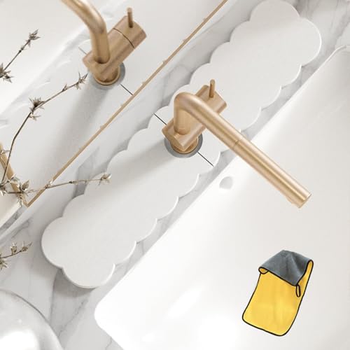 Gienslru Contour de Robinet Absorbant, Contour Robinet Absorbant, Pierre absorbante evier, Long Plateau d'évier en Pierre de diatomite à séchage Rapide (B-Blanc, 40 * 10cm)