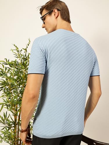 Image of Thomas Scott Men's | Textured | Half Sleeve | Slim Fit | 100% Cotton | Round Neck | Casual Tshirt