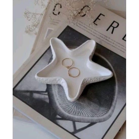 SCENSIA Concrete Jewelry Tray Trinket Dish, Decorative Star Fish Vanity Key Tray for Women – Cute Jewelry Plate, Ring Holder, Aesthetic Room Decor, White, Perfect for Birthday & Home Accessories-image-34
