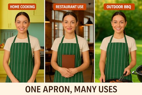 Image of 100% Cotton Cooking kitchen Apron for Women and Men chef apron With adjustable neckstrap and ties with center pocket with strong and durable cotton apron
