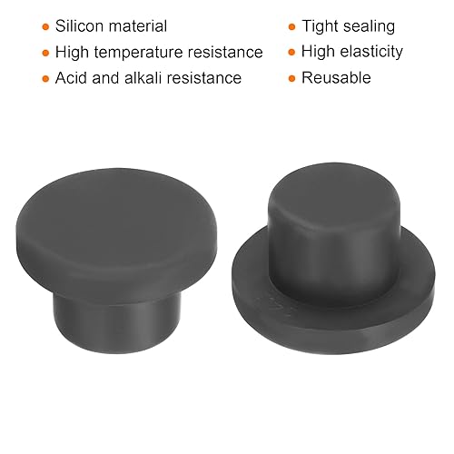 Image of UXCELL High Temp Silicone T-Shaped Solid Rubber Stopper Plugs - Dia 14mm /0.55 inch (OD 22mm) - Pack of 10 - Black - Waterproof & Sealing - Ideal for Powder Coating & Plating