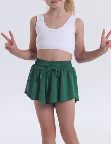 Flowy Butterfly Shorts for Girls 2-in-1 Athletic Running Skirt Shorts Cheer Tennis Dance Preppy with Spandex Liner(Black,Forest,Green Red,L) - Thumbnail 3