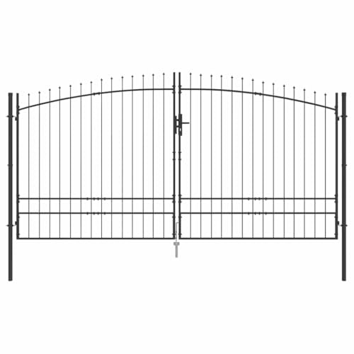 vidaXL Puerta de Jardín con Punta de Lanza Doble, Batiente Carbón, 4 x 2m | Hecha de Acero, Entrada Tradicional, Duradera y Resistente a los Rayos UV, Ideal para Espacios Exteriores, Seguridad en Te