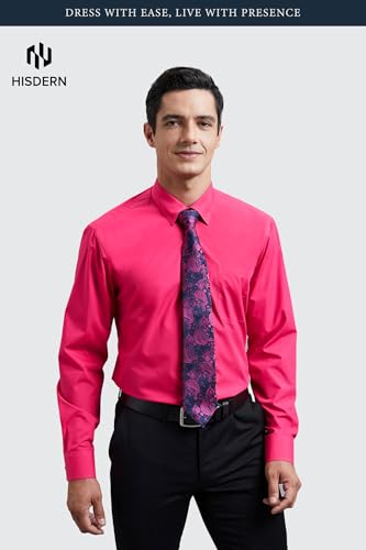 Image of HISDERN Mens Dress Shirt with Tie Pocket Square Set Classic Button Down Shirt Matching Tie Long Sleeve Shirts