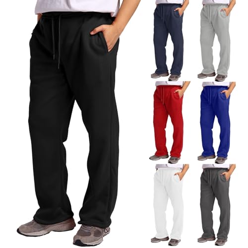 Mens Wide Leg Sweatpants Loose Fleece Casual Trousers Drawstring Jogger Baggy Running Sports Pants with Pockets