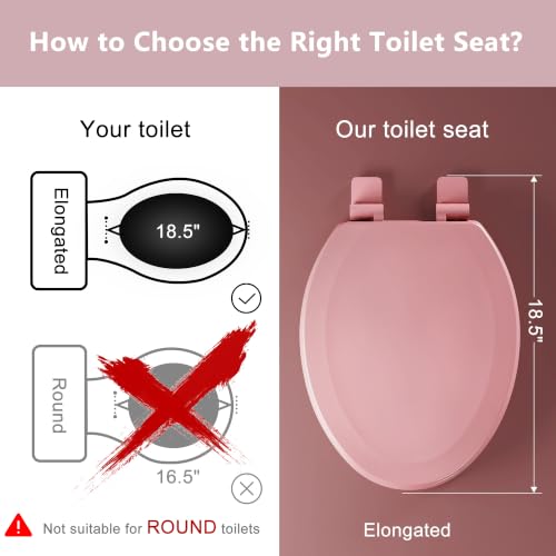 Image of Angol Shiold Slow Close Wood Toilet Seat（Pink, Elongated 18.5''）