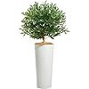 KOL 42FT Artificial Olive Tree with Galvanized Steel White Tall Planter Realistic Fake Faux Olive Silk Tree Superbly Crafted Flower Pot Modern Elegant Home Office Living Room Decor Indoor Outdoor