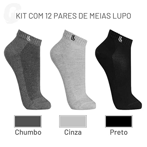 Kit 12 Pares Meias Masculina Lupo Cano Curto Sport Algodão Original 3225 (Escuras, M 37 a 40)