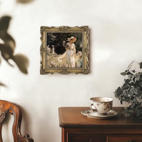Image of eletecpro 8x8 Vintage Picture Frame with Real Glass Cover, Ornate Antique Photo Frame, Display 8x8 Picture for Tabletop or Wall Hanging, Gold Home Decor for Gallery Art