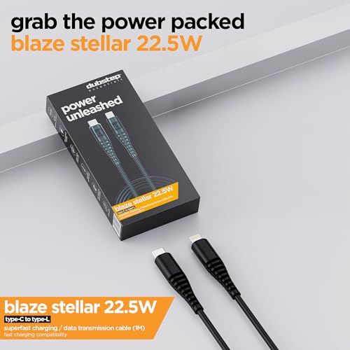 Image of Dubstep Blaze Stellar 22.5W Type C to Lightning Fast Data Charging Cable with Over 60K bend life, 70K insertion tested, Powerblitz technology, Overheat Protection (Black)
