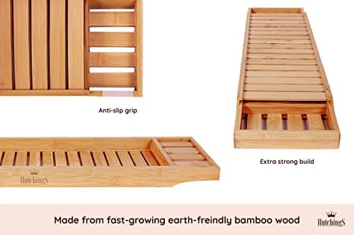 Hutchings Bamboo Wood Bath Tray Caddy Bath Rack Bridge Bathroom Board Storage Shelf Tidy Relax Organiser 100% Natural Sustainable Bamboo with Rubber Grips