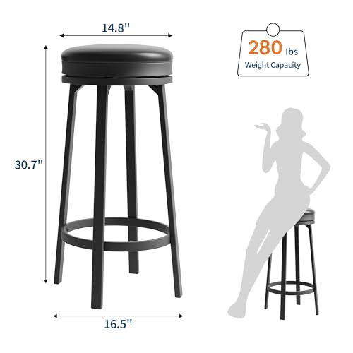 Tabouret de bar en cuir PU et structure metal noir robuste - 8