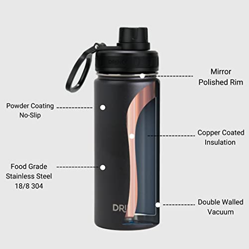 Image of Drinco Stainless Steel Water Bottle Spout Lid Vacuum Insulated Double Wall Water Bottle Wide Mouth Leak Proof Keep Cold Sport Camping Hiking (18oz Black)