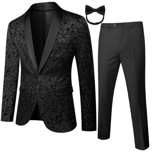 Mens 2 Piece Floral Tuxedo Jacket Paisley Shawl Lapel Suit Blazer Jacket for Dinner,Prom,Wedding