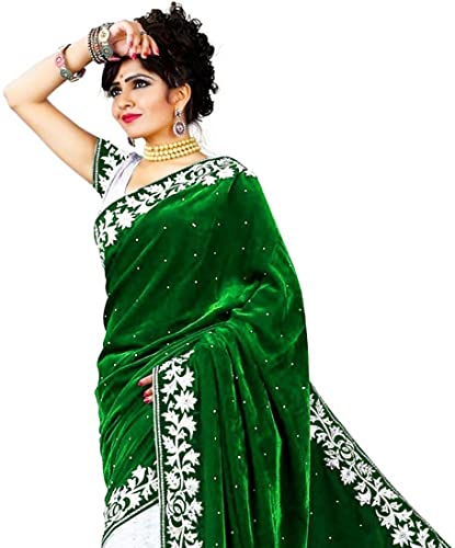 Image of Women's Velvet and Brasso Half-Half Saree with Blouse Piece