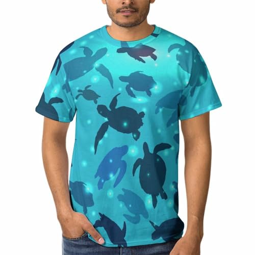 T-shirt manches courtes pour homme à col rond avec motif tortues en coton casual