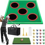 Golf Game Play Set, Golf Chipping Cornhole Game for Adults with 1 Club, 5 Hole Covers, 20 Balls, Putting Mat...