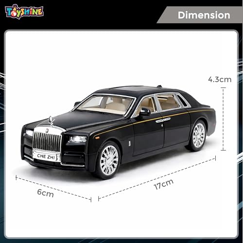 Image of Toyshine 1:35 Scale Rolls Royce Phantom Die Cast Car Model | Luxury Alloy Pull Back Toy Car with Lights & Sound | Openable Doors | Collectible Model Toy for Kids & Collectors, Black