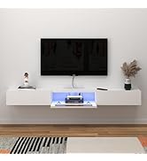 Pmnianhua Zwevende tv-standaard met LED-verlichting, wandgemonteerde tv-kast met glazen deur en 2 laden...