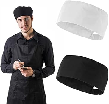 Yolev 2 Stuks Kookmuts Heren Keuken Koken Voedsel Service Cap Verstelbare Zwarte Kok Hoed voor Serveren En Andere Werkingen, Zwart-Wit, One Size