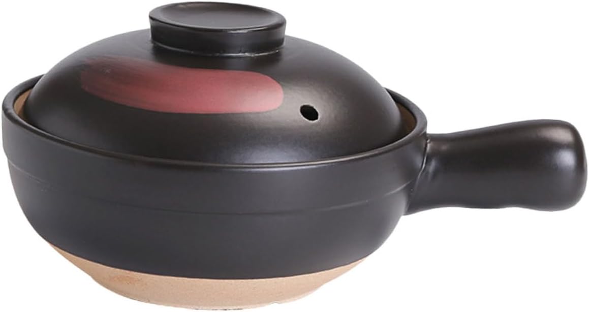 Large Black Red Clay Casserole Pot for Home Cooking Energy Saving Terracotta Stockpot with Single Handle for Soup Rice Braised Dishes Gas Stove Traditional Kitchen Pot for People