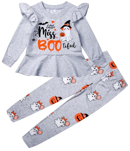 Image of Little Girls 2 Piece Outfits Ruffle Sleeve Unicorn Sweatshirts Top and Leggings Set School Outfits Kids Clothing Set