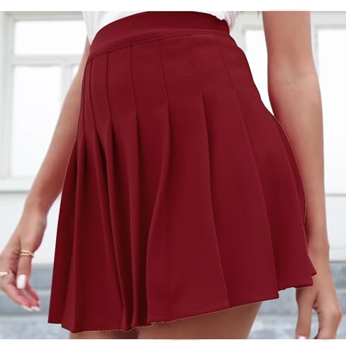 Image of Girstunm Women's Pleated Skirt Mini Skater Basic Skirts High Waist School Girls Uniform Short Cheerleader Skirt