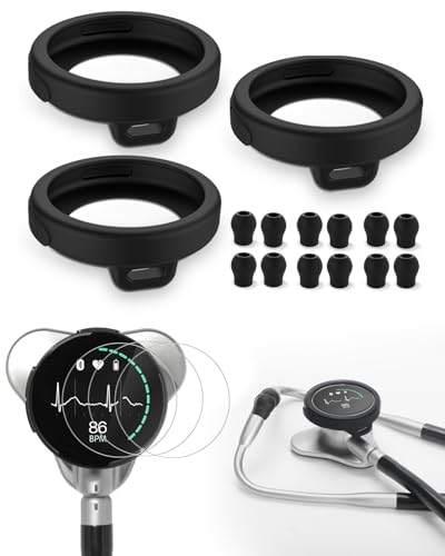 Image of EKO CORE 500 Digital Stethoscope Protector Kit - 3 Pack Silicone Case + (3 pcs) 2.5D Tempered Glass Screen Protectors - 9H Hardness for Full Protection