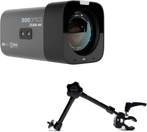 PTZOptics Studio 4K Cámara con zoom óptico de 20x (gris) Paquete con monitor LCD Delvcam VGRIP-2 Soporte de abrazadera de múltiples brazos