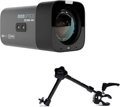 Kellards PTZOptics Studio 4K Camera with 12x Optical Zoom Gray Bundle with Delvcam VGRIP-2 LCD Monitor Multi-Arm Clamp Mount