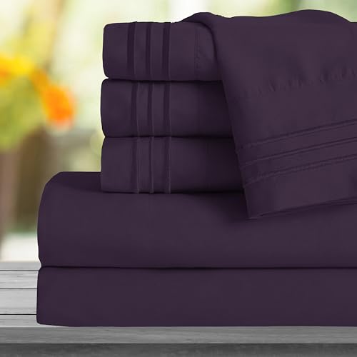 Image of Mocassi King Sheet Set - Luxury Hotel 1800 Premier Bedding Sheets & Pillowcases - Ultra Soft Breathable & Cooling Bed Sheets - Deep Pocket - Wrinkle Resistant - 6 Piece Set - King, Purple